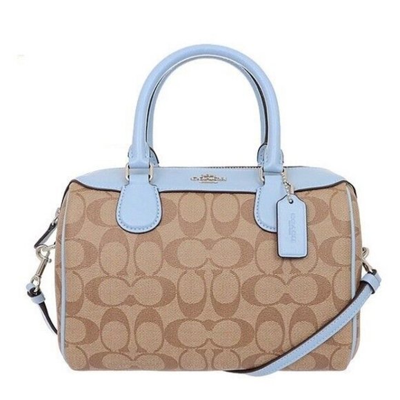 Coach Handbags - COACH signature leather Mini Bennett satchel - NWT - Tan w/ Blue Trim